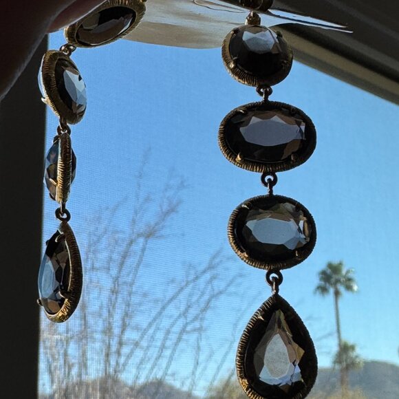 Smoky Quartz Drop Long Earrings | Gold over Sterling Silver | NWT - Picture 3 of 10